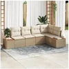 Image de Ensemble de canapé de jardin 5 pièces avec coussins en rotin poly et acacia 3348087