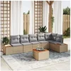 Image de Ensemble de canapé de jardin 7 pièces avec coussins Beige Poly Rattan Acacia
