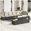 Image de Ensemble de Canapé de Jardin 9 Pièces avec Coussins Noir Poly Rattan Acacia