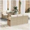 Image de Ensemble de canapé de jardin de 6 pièces avec coussins Beige Poly Rattan