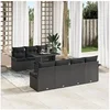 Image de Ensemble de canapé de jardin 8 pièces avec coussins Noir Poly Rattan