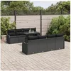 Image de Ensemble de Canapé de Jardin 9 pièces avec Coussins en Rattan Poly Noir 3348429
