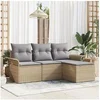 Image de Ensemble de Canapé de Jardin 4 Pièces avec Coussins Beige en Rattan Poly, Canapé de Jardin 2 Places avec Rangement & Coussins B