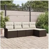 Image de Ensemble de Canapés de Jardin 5 pièces avec Coussins Marron en Poly Rattan, Canapé de Jardin 2 places avec Rangement & Coussins