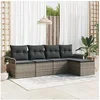 Image de Ensemble de Canapés de Jardin 5 pièces Gris Rattan Poly, Canapé de Jardin 2 places avec rangement et coussins Gris Rattan Poly