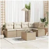 Image de Ensemble de Canapé de Jardin 6 pièces avec Coussins Marron Poly Rotin, Canapé de Jardin 2 places avec Rangement et Coussins Bei