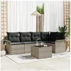 Image de Ensemble de canapé de jardin 6 pièces avec coussins gris poly rattan 3354041