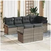 Image de Ensemble de canapé de jardin de 7 pièces avec coussins gris en poly rotin, Canapé de jardin 2 places avec rangement & coussins