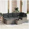Image de Ensemble de canapé de jardin 6 pièces avec coussins noirs en poly rotin, Canapé de jardin 2 places avec rangement et coussins g