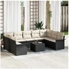 Image de Ensemble de canapé de jardin 9 pièces avec coussins en poly rotin marron, Canapé de jardin 2 places avec rangement et 3354196