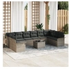 Image de Ensemble de canapé de jardin de 10 pièces avec coussins en rotin synthétique noir, Canapé de jardin de 2 places avec rangement