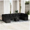 Image de Set de Canapé de Jardin 11 Pièces avec Coussins Beige Rotin Poly, Canapé de Jardin 2 Places avec Rangement et Coussins Noir Rot