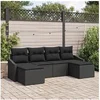 Image de Ensemble de salle à manger de jardin de 6 pièces avec coussins en rotin poly noir 3355502
