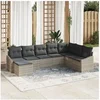 Image de Ensemble de jardin de 8 pièces avec coussins en poly rotin gris clair