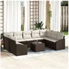 Image de Set de salle à manger de jardin 9 pièces avec coussins gris en poly rotin