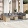 Image de Ensemble de salle à manger de jardin 11 pièces avec coussins en poly rattan noir