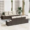 Image de Ensemble de Canapé de Jardin de 7 Pièces avec Coussins Marron en Poly Rattan