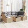 Image de Ensemble de Canapé de Jardin 7 Pièces avec Coussins Beige Poly Rattan