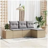 Image de Ensemble de Canapés de Jardin 4 Pièces avec Coussins Beige en Rotin Synthétique