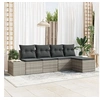 Image de Ensemble de canapé de jardin 5 pièces avec coussins gris clair en poly rotin