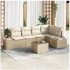 Image de Ensemble de canapé de jardin 6 pièces avec coussins brun en poly rotin