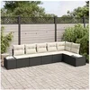 Image de Ensemble de Canapés de Jardin 6 Pièces avec Coussins Noir Rattan Poly