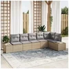 Image de Ensemble de canapé de jardin 6 pièces avec coussins Beige Poly Rattan