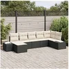 Image de Salon de jardin modulable - Lot de 7 pièces - Rotin noir - 1 table extensible, 2 canapés, 1 pouf - 62 x 184 x 85 cm
