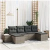Image de Ensemble de canapé de jardin 6 pièces avec coussins en poly rotin gris