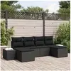 Image de Ensemble de Canapés de Jardin 6 Pièces avec Coussins Noir Rattan Poly