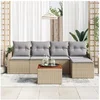 Image de Ensemble de canapé de jardin 6 pièces avec coussins Beige Rotin synthétique Acacia, Canapé de jardin 2 places avec rangement et