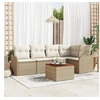 Image de Ensemble de canapé de jardin 6 pièces avec coussins beige poly rattan acacia, Canapé de jardin 2 places avec rangement et couss