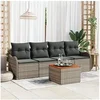 Image de Ensemble de Sofa de Jardin de 5 Pièces avec Coussins Gris en Rattan Poly Acacia, Sofa de Jardin 2 Places avec Rangement et 3356179