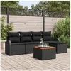 Image de Canapé de Jardin 6 Pièces avec Coussins Noir Poly Rattan, Canapé de Jardin 2 Places avec Rangement et Coussins Noir 3356238