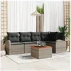 Image de Ensemble de canapé de jardin 6 pièces avec coussins gris en rotin synthétique Acacia 3356249