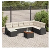 Image de Ensemble de 9 pièces de canapés de jardin avec coussins noir poly rotin acacia, Canapé de jardin 2 places avec rangement 3356283