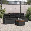 Image de Ensemble de canapé de jardin 5 pièces noir en poly rattan et acacia avec coussins, Canapé de jardin 2 places noir 3356308