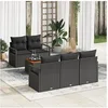 Image de Ensemble de Sofa de Jardin à 6 Pièces avec Coussins Noir Poly Rattan Acacia, Sofa de Jardin 2 Places avec Rangement et Coussins