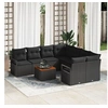 Image de Ensemble de Canapé de Jardin 9 Pièces avec Coussins Poly Rattan Noir Acacia, Canapé de Jardin 2 Places avec Rangement & Coussin