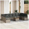 Image de Ensemble de Canapé de Jardin 11 Pièces avec Coussins Gris Rattan Acacia, Canapé de Jardin 2 Places avec Rangement & Coussins Gr