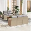 Image de Ensemble de Canapés de Jardin 6 Pièces avec Coussins Beige en Poly Rattan Acacia