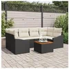 Image de Ensemble de canapé de jardin de 7 pièces avec coussins Noir Poly Rattan Acacia