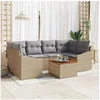 Image de Ensemble de Canapés de Jardin 7 Pièces avec Coussins Beige Rattan Acacia