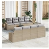 Image de Ensemble de canapé de jardin 7 pièces avec coussins beige poly rotin acacia