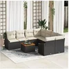 Image de Ensemble de canapé de jardin 9 pièces avec coussins noir en poly rattan