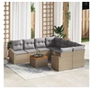 Image de Ensemble de Canapé de Jardin 9 Pièces avec Coussins Beige Poly Rattan Acacia