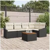 Image de Ensemble de canapé de jardin 6 pièces avec coussins Noir Poly Rattan Acacia