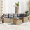 Image de Ensemble de canapé de jardin 6 pièces avec coussins Beige Poly Rotin Acacia
