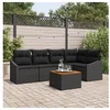 Image de Ensemble de Sofa de Jardin 6 Pièces avec Coussins Noir Rattan Poly Acacia