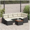 Image de Ensemble de canapé de jardin 7 pièces avec coussins Noir Poly Rattan Acacia
